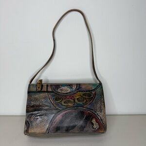 NEW Jane Yoo Hand Painted Leather Shoulder Bag 9x6”